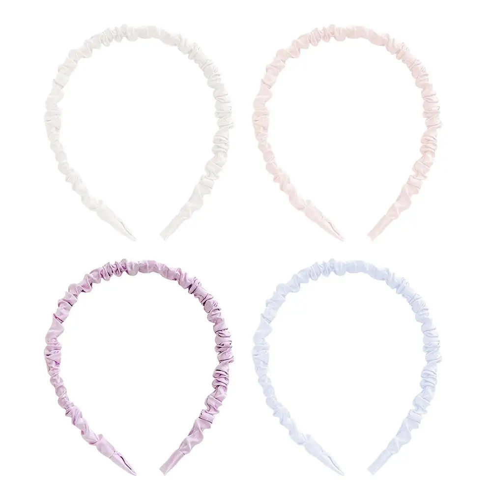 NEW High-end Solid Color Silky Satin Pleats Headbands For Woman Girls Elegant Hair Hoop Sweet Silk Satin Simple Hair Hoop