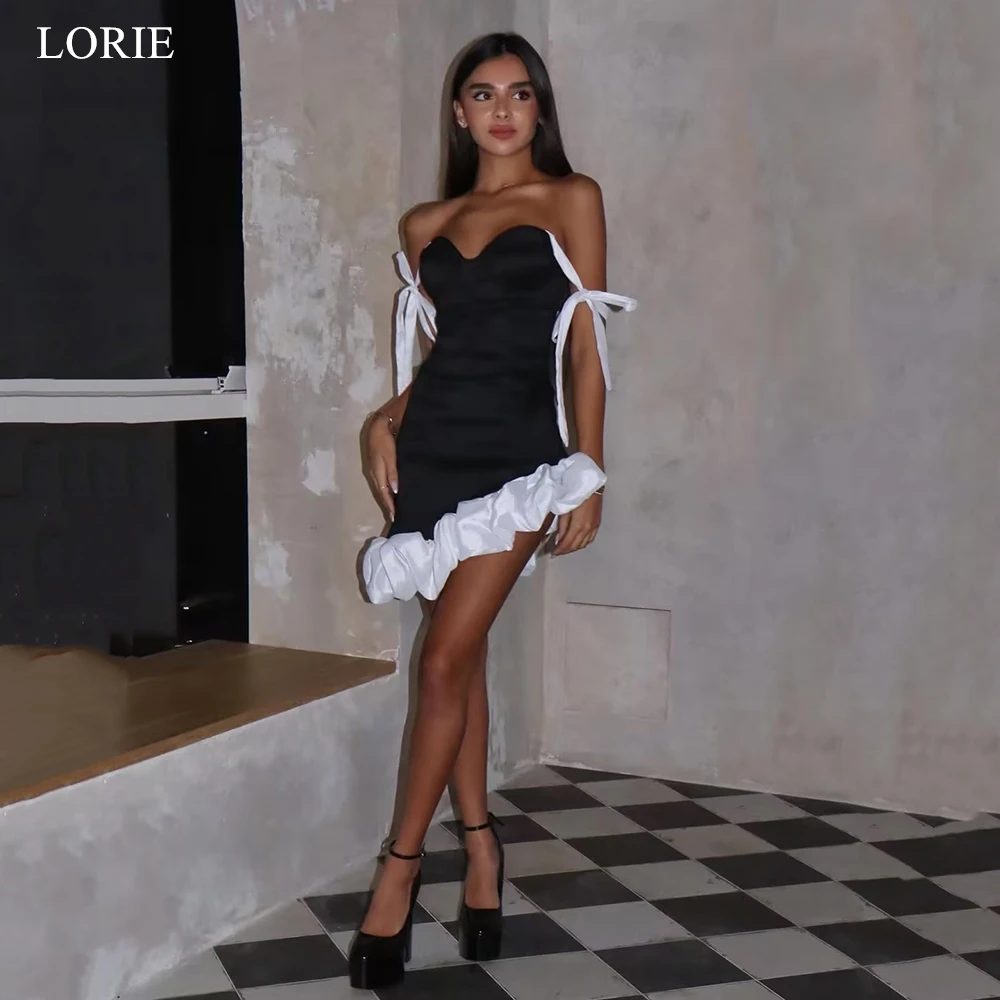

LORIE Mini Contrast Color Satin Party Dress Sexy Short Sheath Sweetheart Strapless Evening Dress Chic Women's Dress Customized