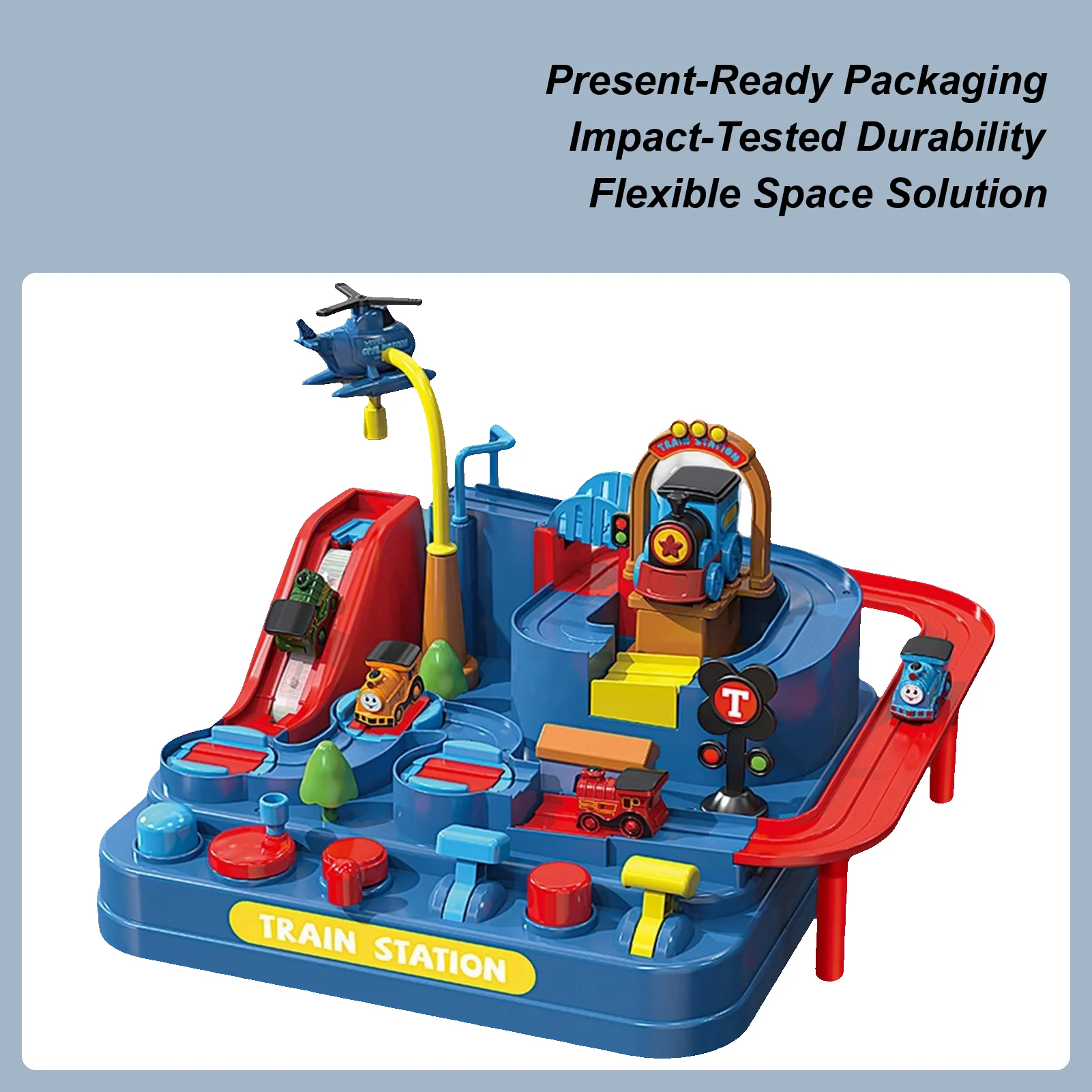 Pista de coche para niños, tren deslizante, rampa de vehículo, tema de aventura navideña, pista de carreras para niños, niñas, cumpleaños, hogar, escuela