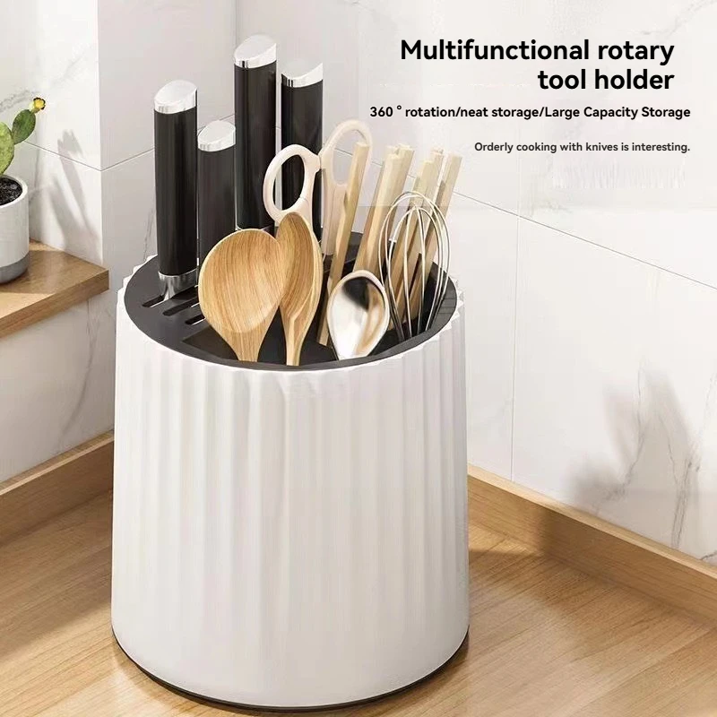 Rotation Knife Holder Stand Multifunctional Rotating Knives Stand Removable Chopsticks Cutlery Utensil Storage Tank Kitchen Tool