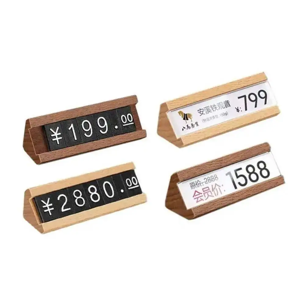 5pcs Small Wood Base Number Price Cube Holder Tags Acrylic Price Label Card Sign Holder Display Stand