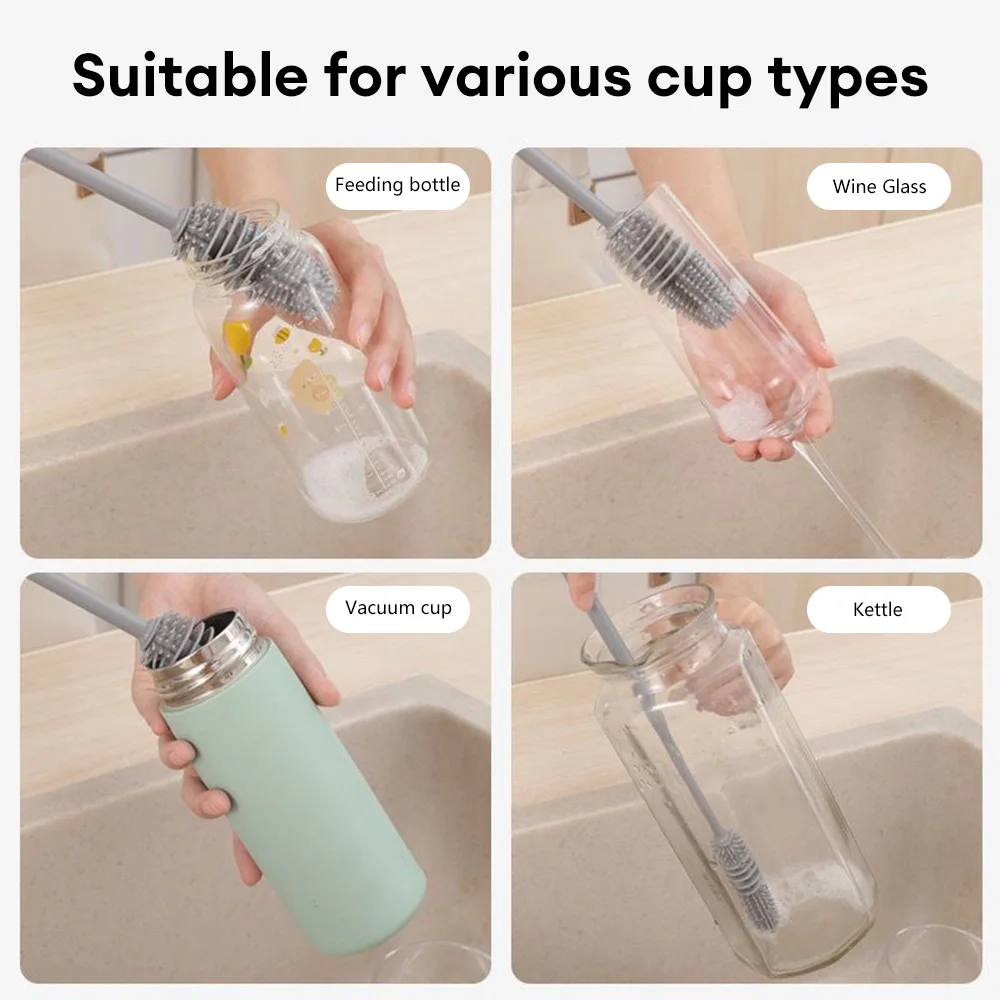 Silicone Cup Brush Long-handled Cup Scrubber Glass Cleaner Kitchen Cleaning Tool Wineglass Bottle Glass Cup Cleaning Brush