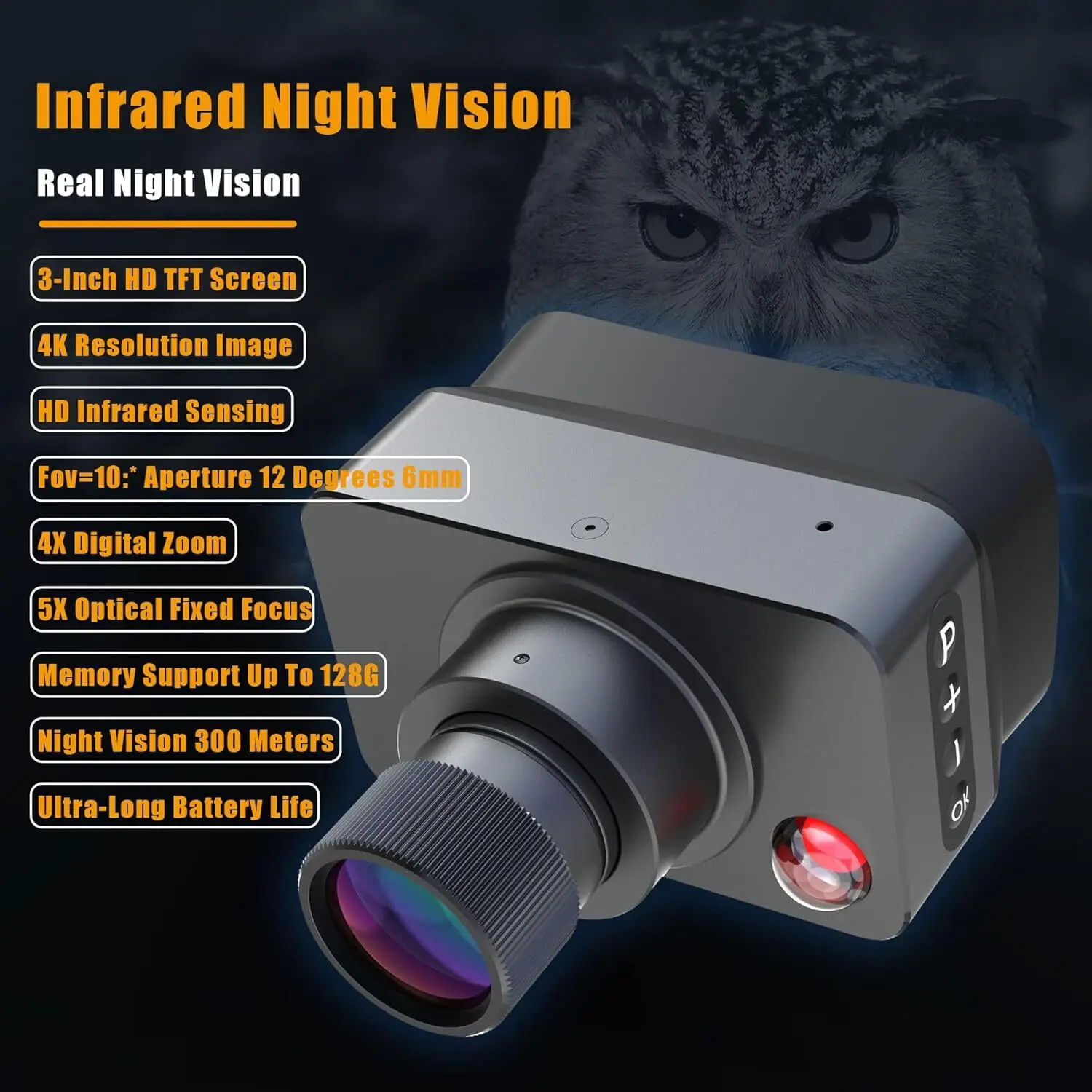 5X Digital Zooms Infrared 4K HD Night-Vision Device Telescopes Cross Cursor Sight For Compound Bow Hunting Camping Day Night Use