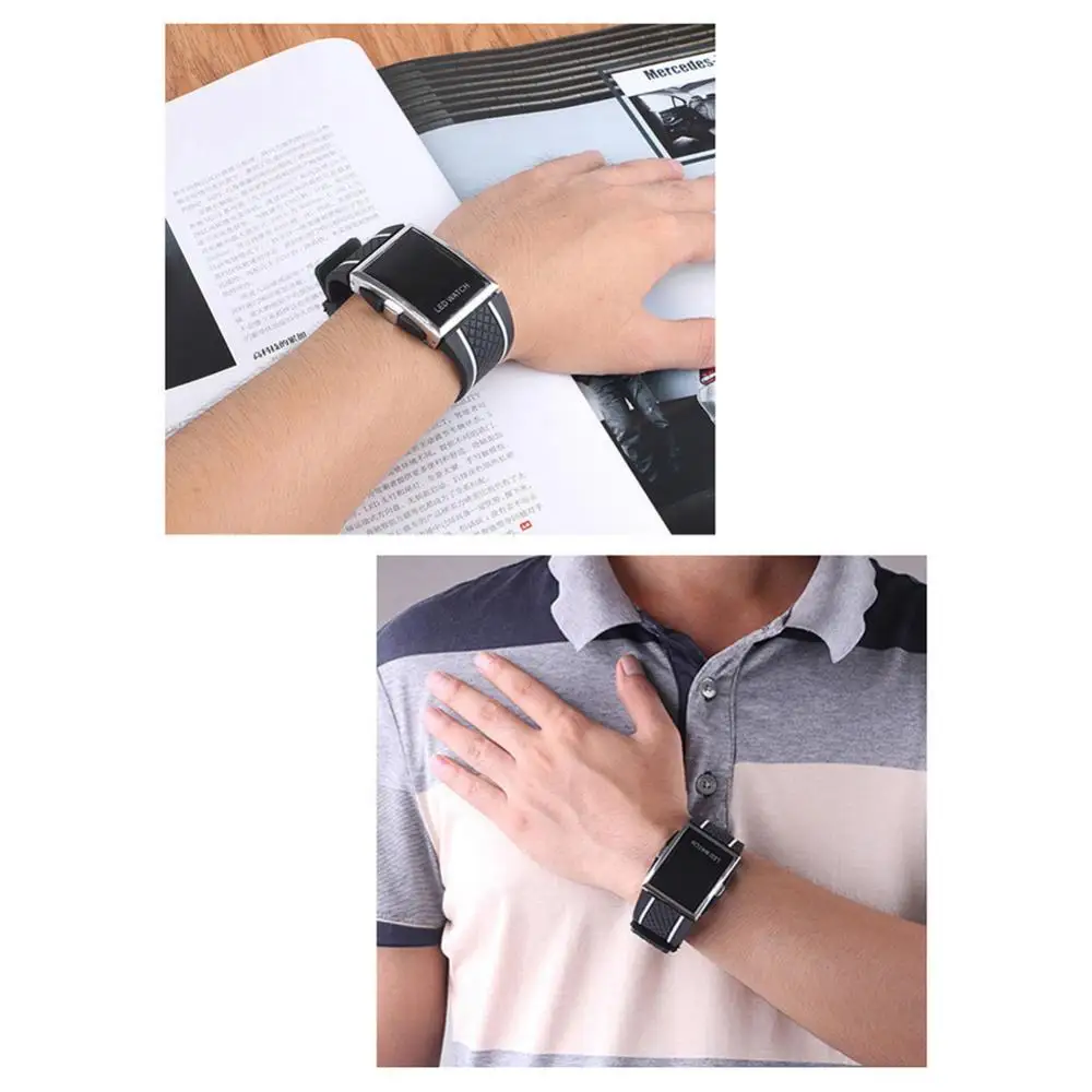 Unisex Digital LED esportes relógio de pulso retangular, data display, ajustável