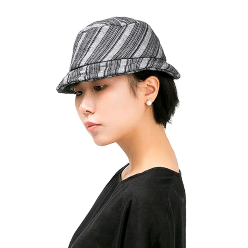 Striped Linen Cotton Short Brim Casual Men's and Women's Hats Bucket Hat