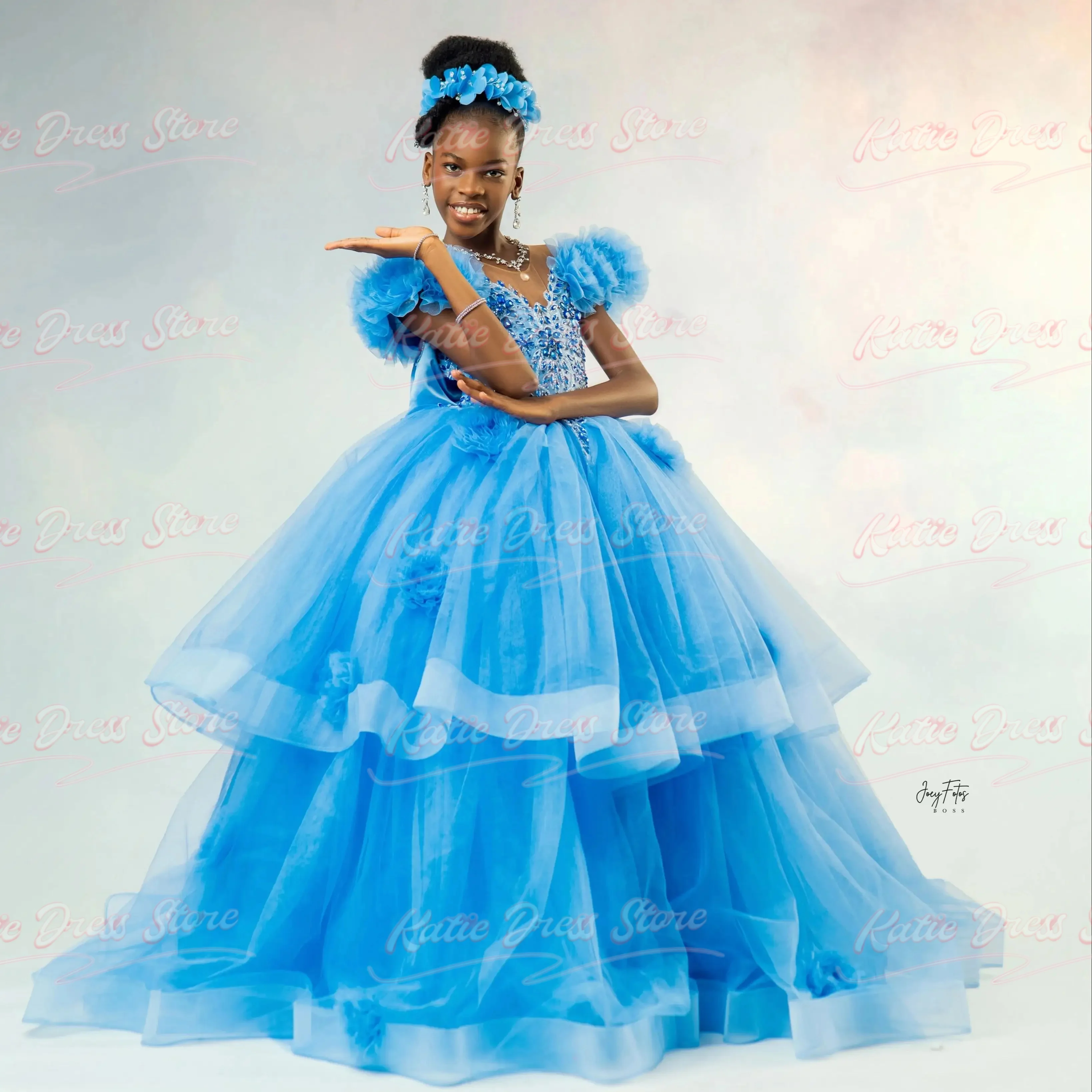 Flower Girl Dress For Wedding Applique Puffy Sleeveless Tulle Elegant Kids Birthday Party First Communion Ball Gowns Customized
