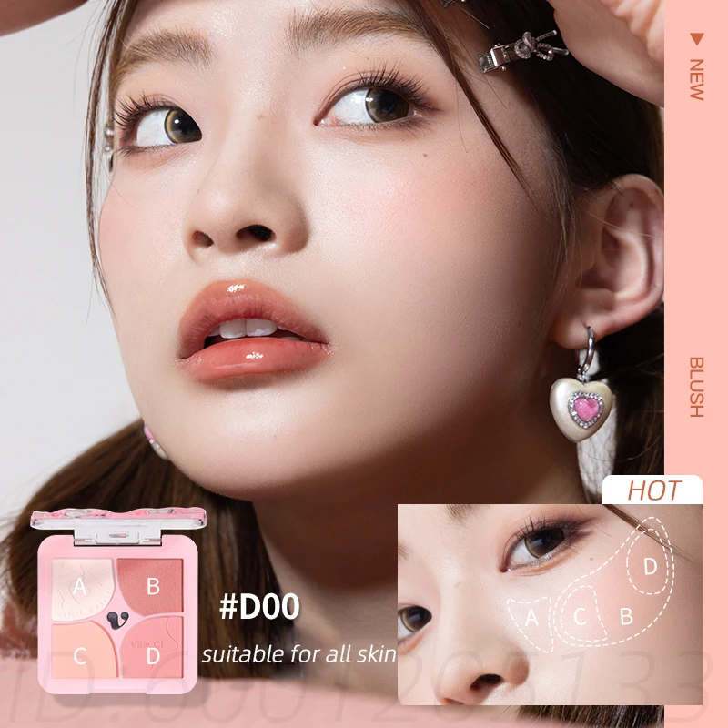 

Новые VEECCI Mood Trio Blush Expansion Cheek Color Quad Highlight Blush Natural Sweet Стойкий устойчивый к поту не размазывающийся макияж