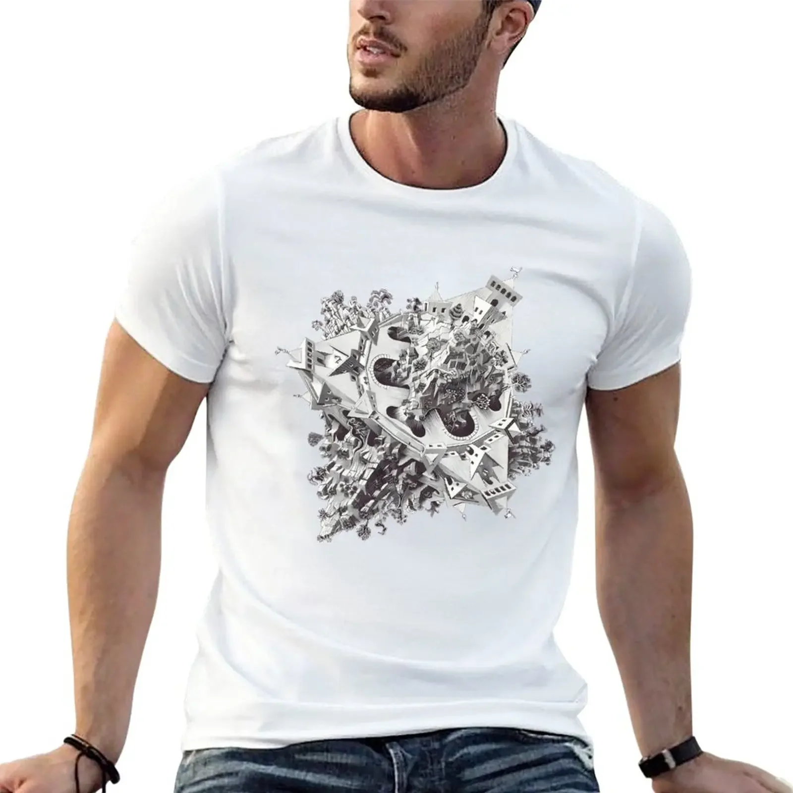 New M.C. Escher - Double Planetoid T-Shirt Short sleeve tee plain t-shirt mens graphic t-shirts funny