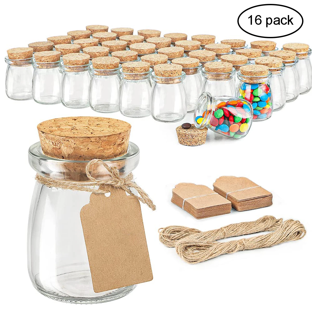 16 Set Glass Favor Jars with Cork Lid 3.4oz Small Glass Bottles for Wedding Favor Baby Shower Party Gift Jars for Candy