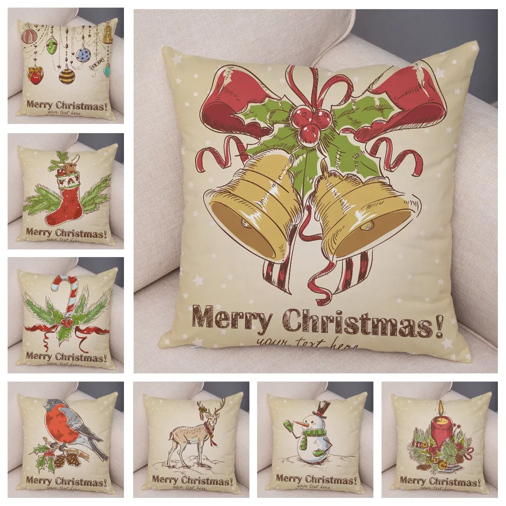 45x45cm Santa Claus Cartoon Socks Snowman Deer Bell Pillowcase Sofa Home Car Decoration Christmas Cushion Cover