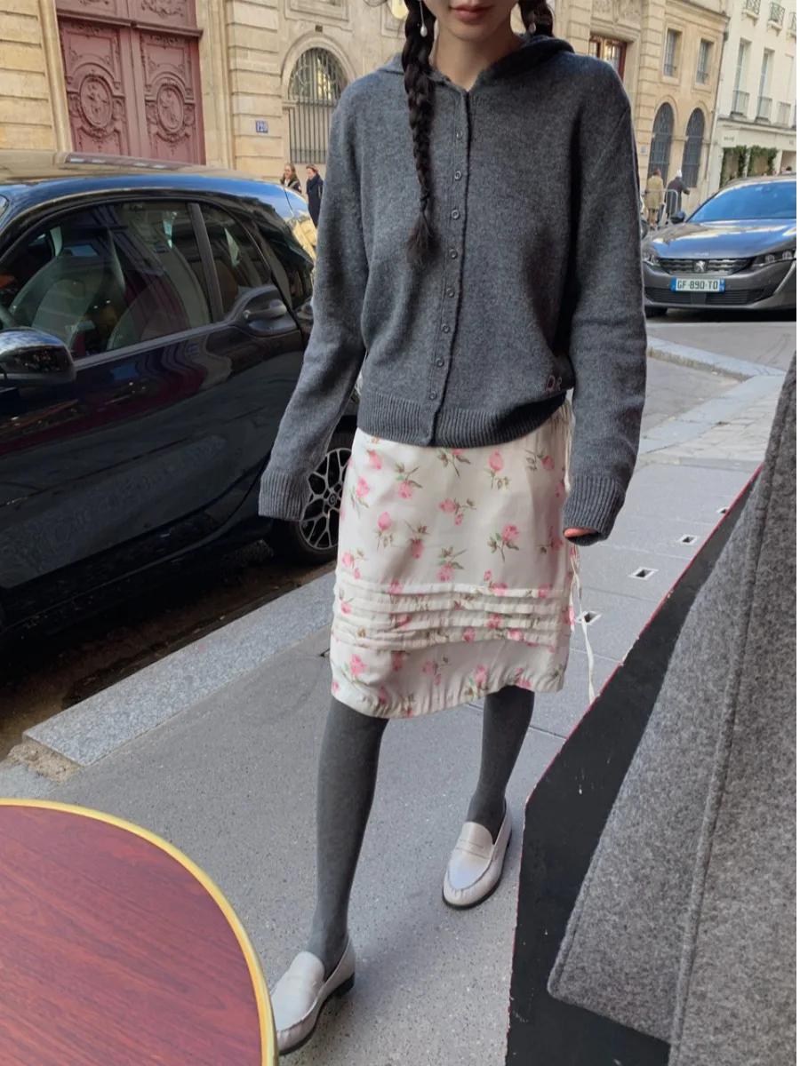

High Waist Loose Straight Korean Style Floral Embroidery Half Skirt Women's Early Spring New Style Versatile Side Tie Skirt
