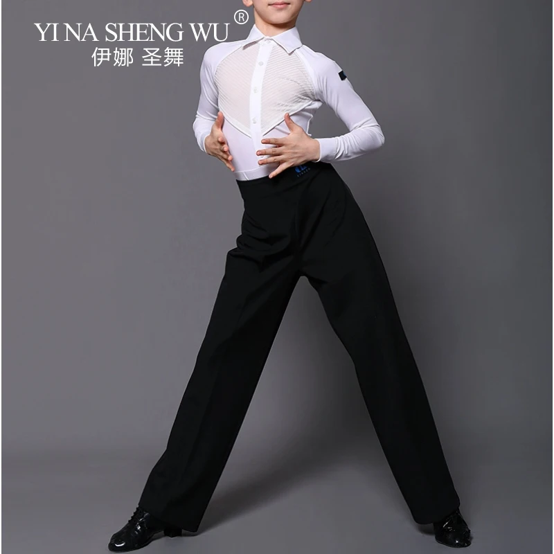 Pantaloni da ballo latino per ragazzi Costumi da competizione di ballo latino standard Pantaloni da pratica di ballo da sala neri Rumba Samba Abbigliamento da allenamento