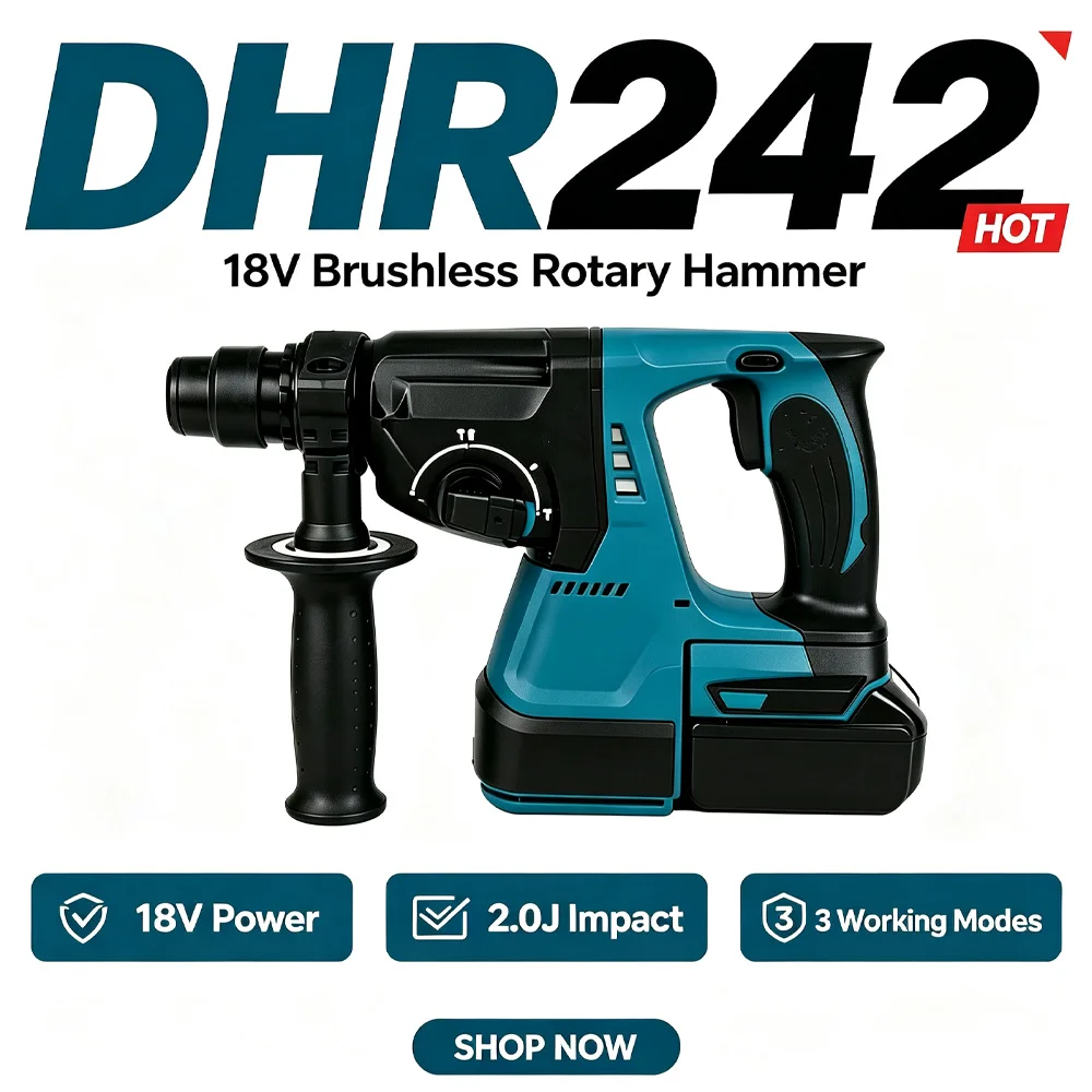 Image of 18V-Akku 28mm Bürstenloser Bohrhammer 3-Modus Variable Geschwindigkeit Bohrhammer Meißelwerkzeug für Makita 18V Akku
