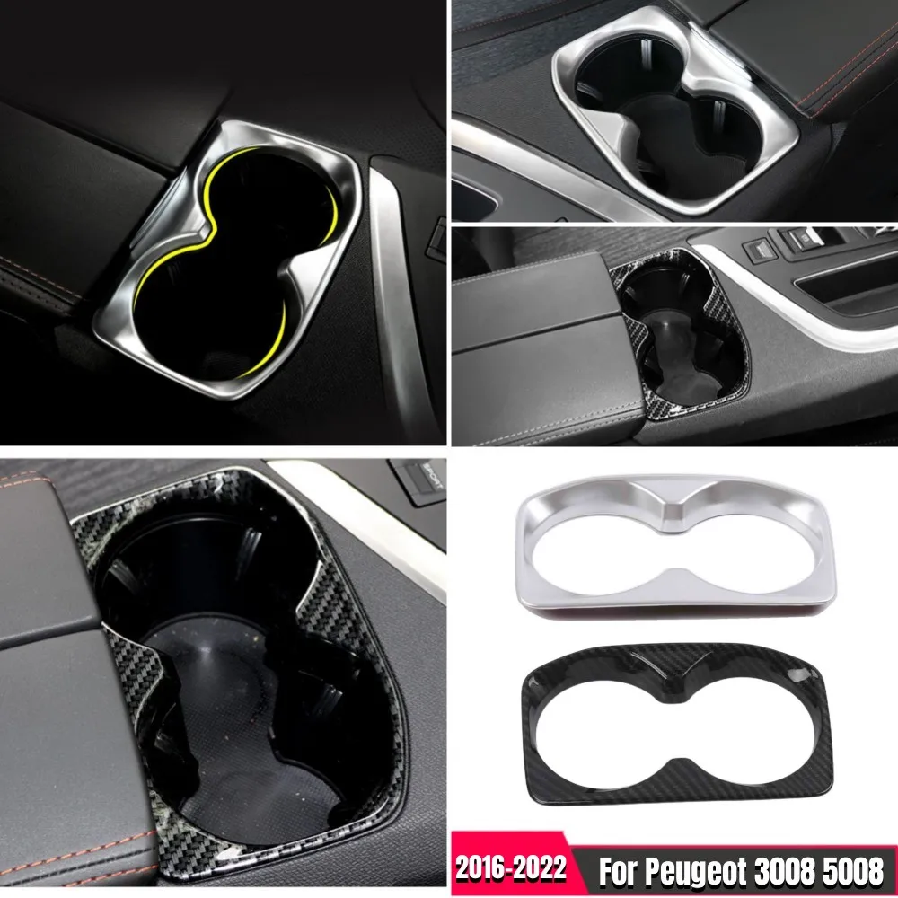 

Car Front Water Cup Holder Cover Trim ABS Matte silver/Carbon Fiber Interior Accessories For Peugeot 3008 5008 GT 2016-2021 2022