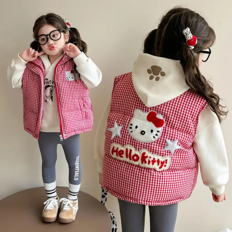 

Sanrio Hello Kitty Thicken Cotton Vest Coat Girl Autumn Winter Tops Child Kawaii Anime Cartoon Fashion New Style Casual Clothing
