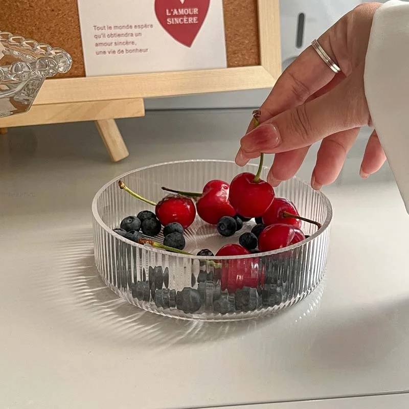 

Trendy Stripe Glass Bowl Ice Cream Dessert Fruit Cereal Breakfast Salad Bowl Nordic Style Commercial Use Banquet Gift
