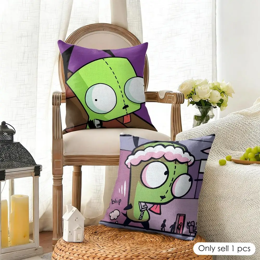 Anime Gir I-invader Zim Cushion Cover Organic Linen Square Pillow Case Durable Non-Allergenic And Kind To Skin