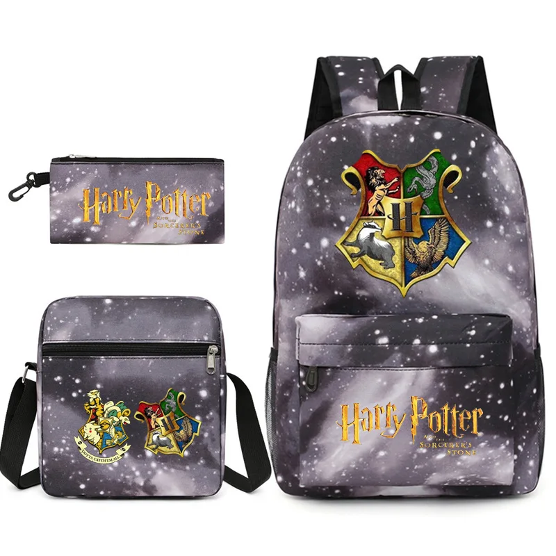 3 Pcs/Set Hogwarts Badge School Backpacks Anime Harry Potter School Bags Portable Laptop Bags Large Capacity Travel Bags Gifts