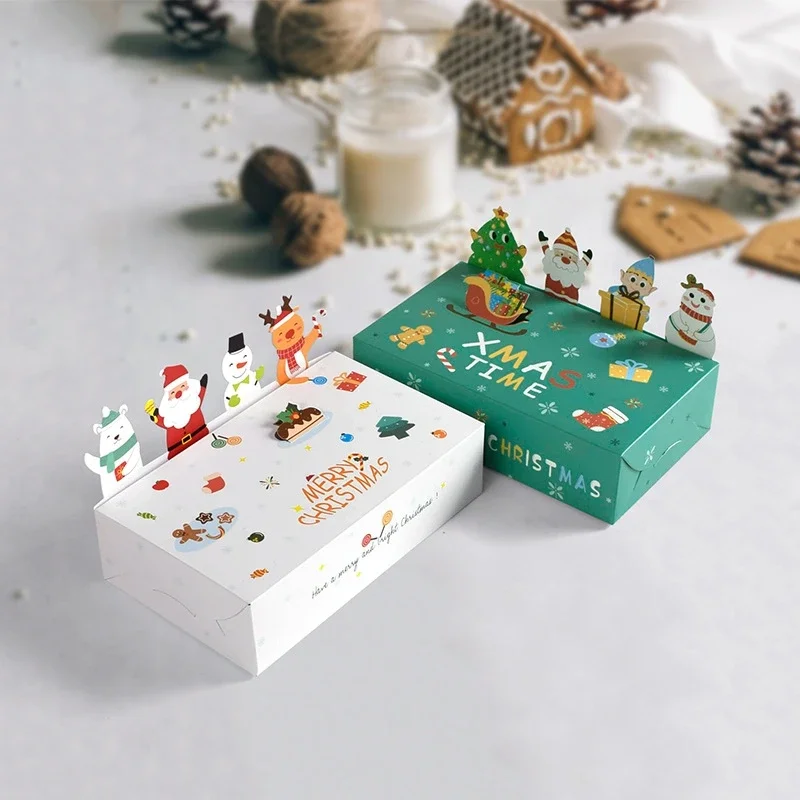 10pcs Christmas Wrapping Boxes For Gifts Presents Kraft Cardboard  Xmas Holiday Candy Biscuit Boxes Corrugated Mailer Gift