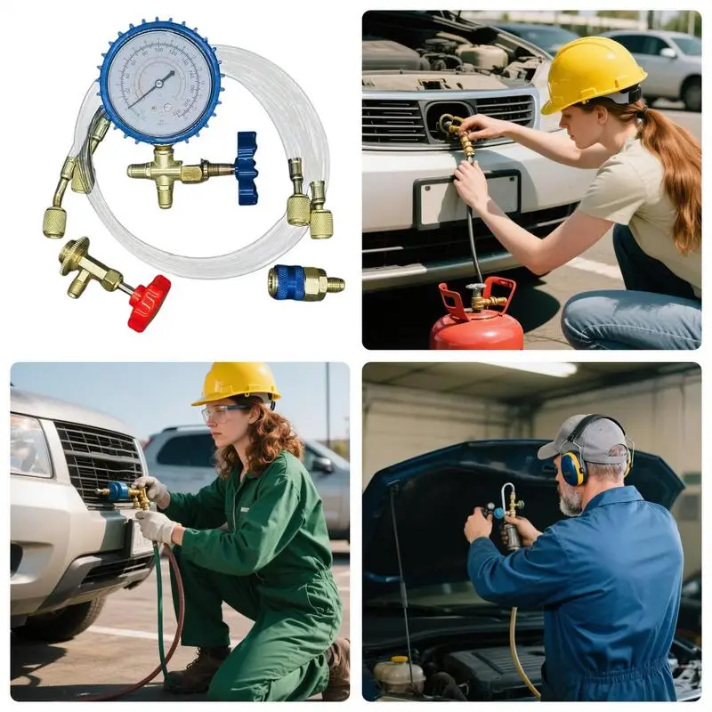 

R134A Recharge Measuring Hose Kit R134a Can Tap Gauge Refrigerant Charging Pipe Air Conditioning Pipes And Connectors