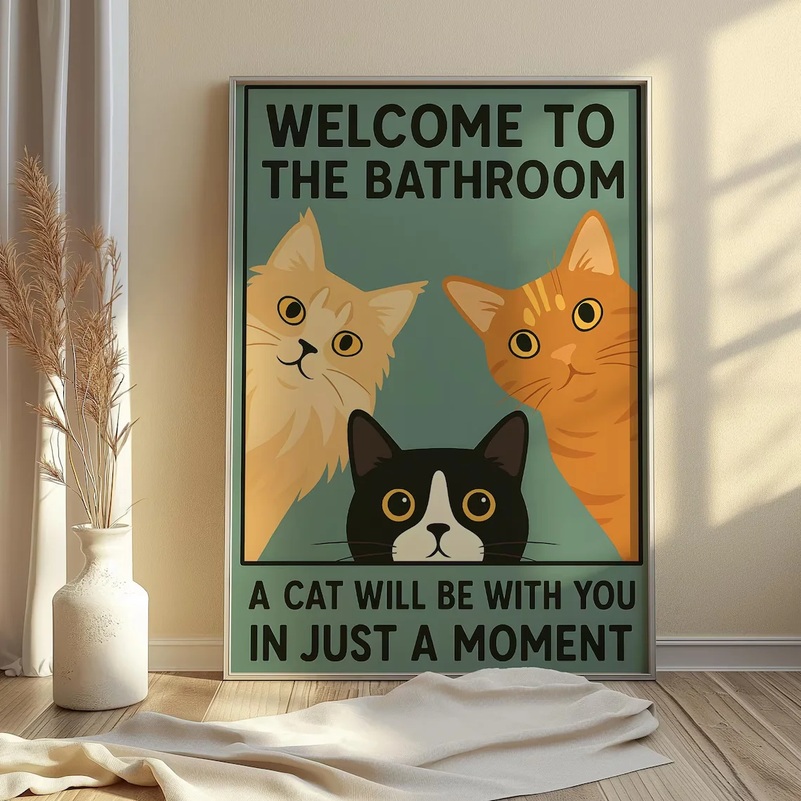 Lustiger Katzen-Badezimmerdruck: Schrullige Wandkunst im Vintage-Stil