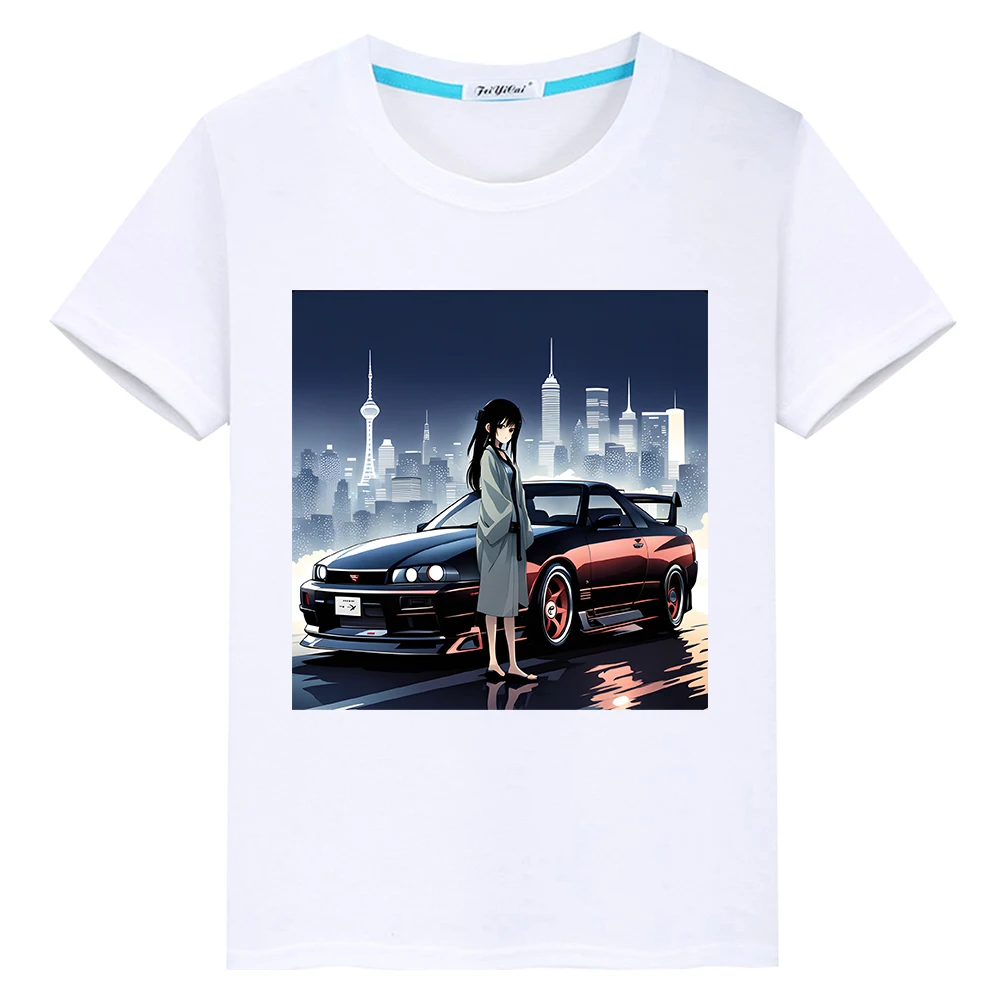 

Japanese Car Print 100%Cotton t shirt for kids boy 10years y2k one piece pride tshirt JDM Manga MK Anime Short kids clothes girl