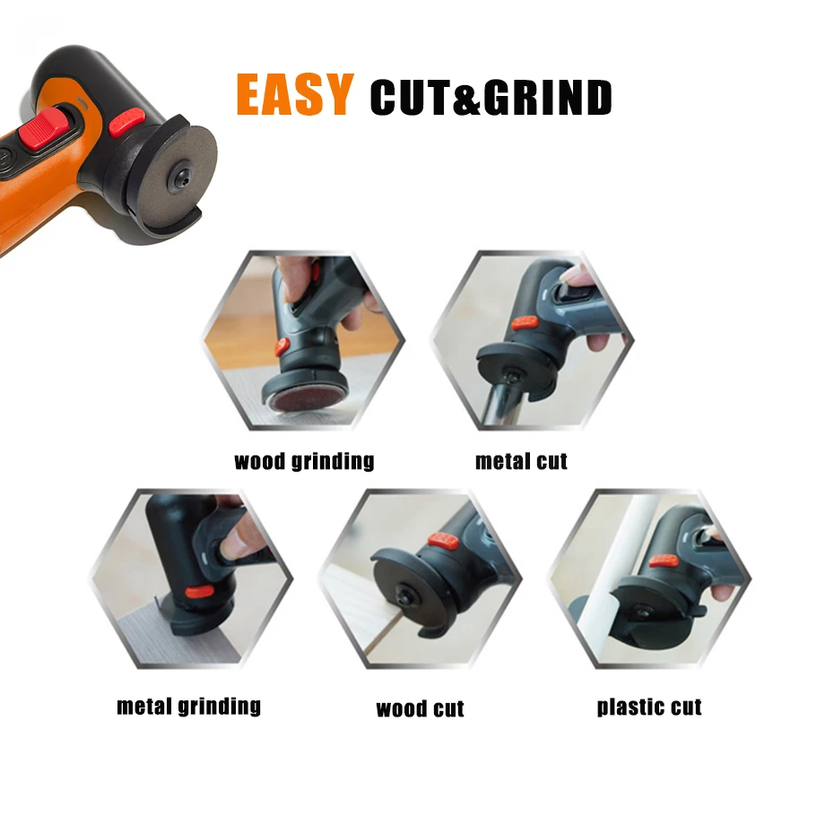 SHENHAOXU Cordless Angle Grinder Mini Sander USB Rechargeable Lithium Battery Polishing Machine Grinding Cutting DIY Power Tools