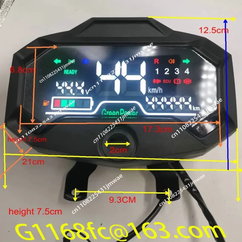 Electric Motorcycle Display Motorcycle Instrument 48v60v72v with Metal Installation Single Line Phase Line Speed Signal