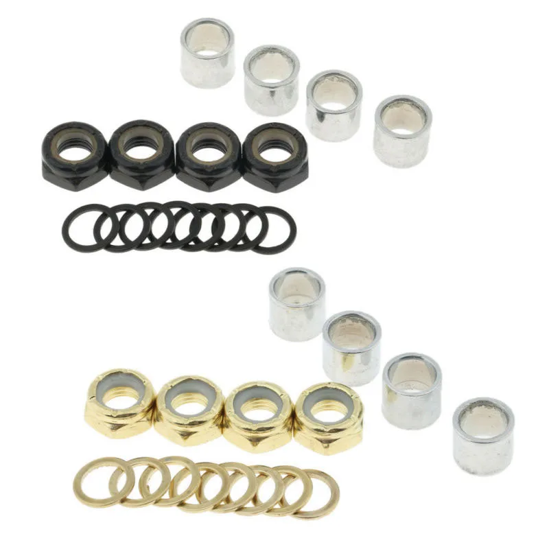 Besi Hitam/Emas Bantalan Skateboard Spacers Washer Nuts Speed Kit Longboard Perbaikan Membangun Kembali Mengurangi Gesekan