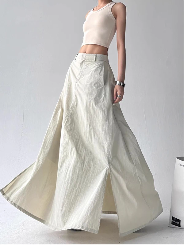 

Summer High Waist A-Line Long Skirt Women's Lightweight Fabric Split Sun Protection Midi Maxi Skirts Faionable Versatile