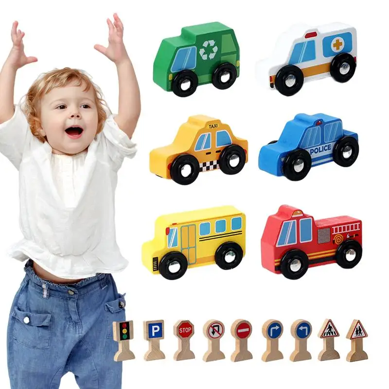 

Toddler Wooden Car Set Magnets Engineering Vehicle Toy For Boys Kid Educational Learning Toys Suitable For Kids Teens And