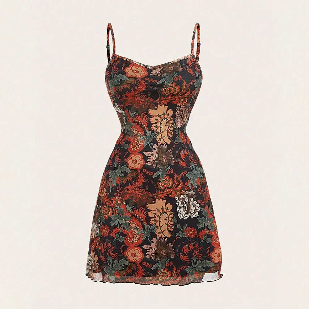 Dreeses moda de verano Hotsweet diseño de estampado gráfico sin mangas cuello cuadrado Mini Casual Cami Milkmaid vestidos de mujer