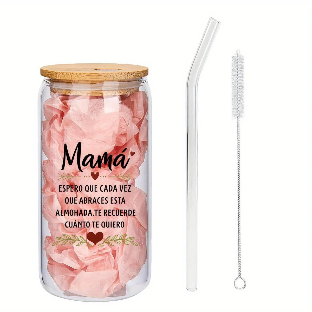 "Espero Que Te Recuerde Lo Mucho Que Te Quiero" Mamá Party Tazas: Botella de cristal con pajita - Regalos para el día de la madre/aniversario de los niños