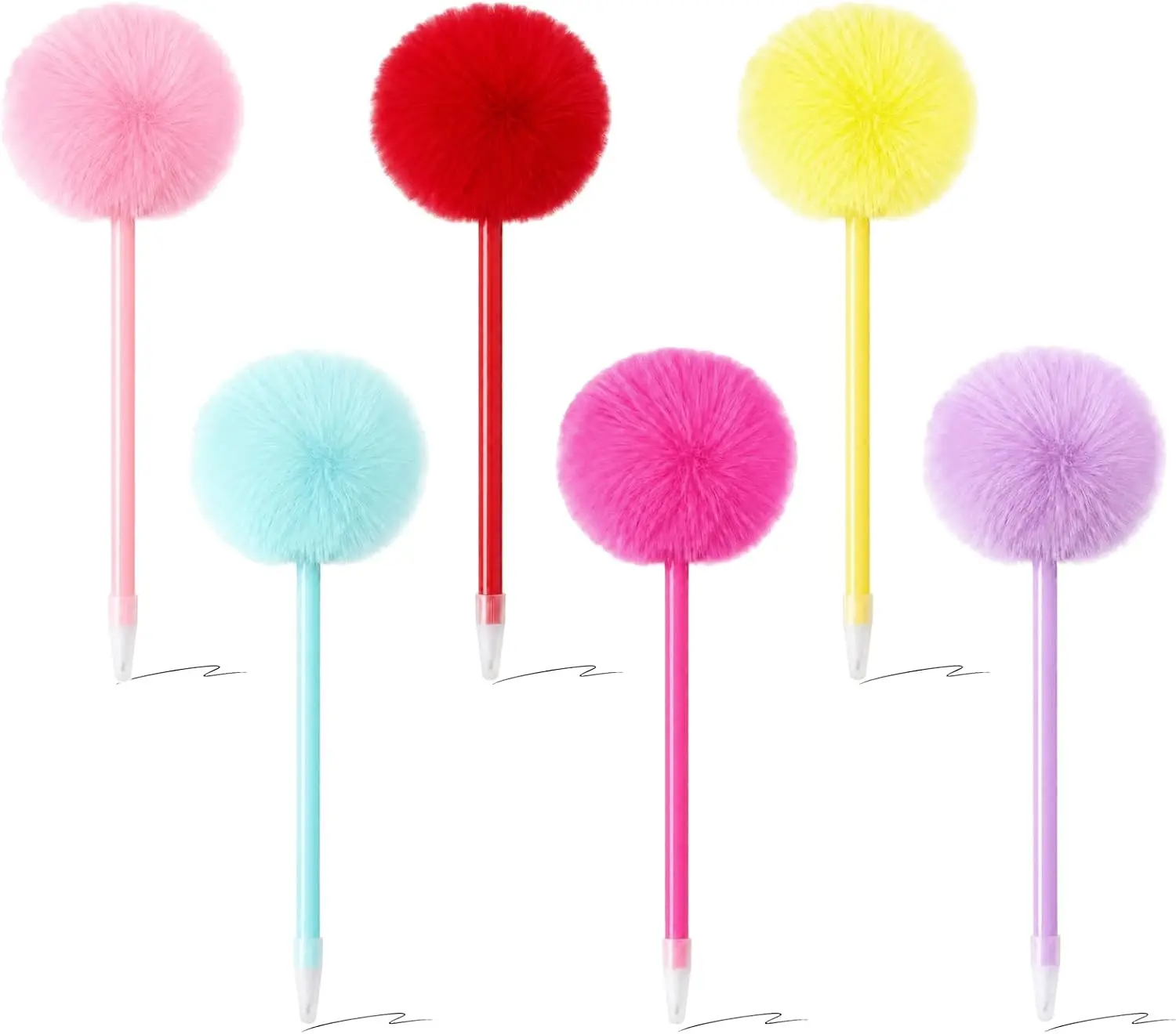 6pcs Fluffy Pom Pom Ballpoint Pens Black Ink Fuzzy Pens for Office School Party Supplies Gifts