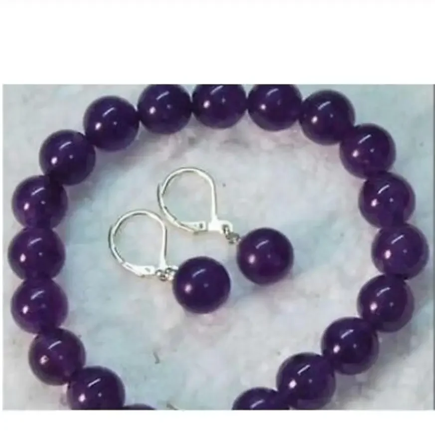 

new hot Pretty!10MM Amethyst Beads Bracelet and Earring