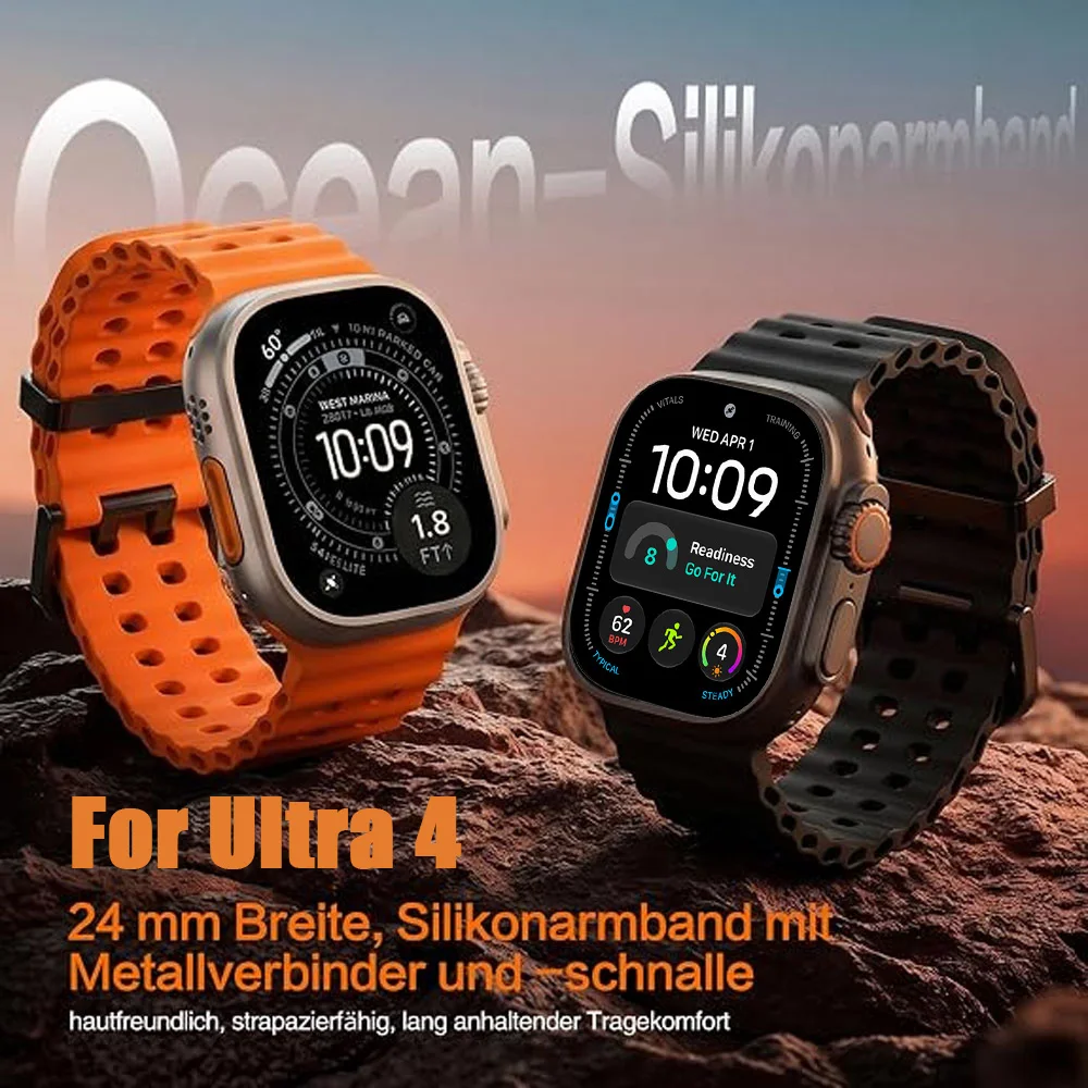 Sport Strap for Apple Watch Bands Ultra 4 2 3 49mm 46mm 45mm 44mm Ocean Silicone Correa Bracelet iWatch Series 12 11 10 9 7 8 SE