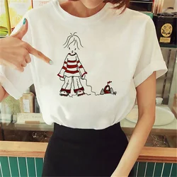 女性のための前腕付きの夏のTシャツ,マンガプリントトップ,ユーモラス