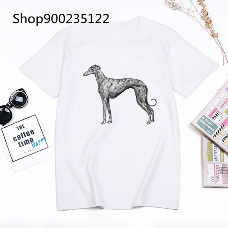 Greyhound Dog Women Funny Tshirts Print Ladies T-shirt Girl Y2K Basis O-collar White Shirt Short Sleeved Summer female Clothing