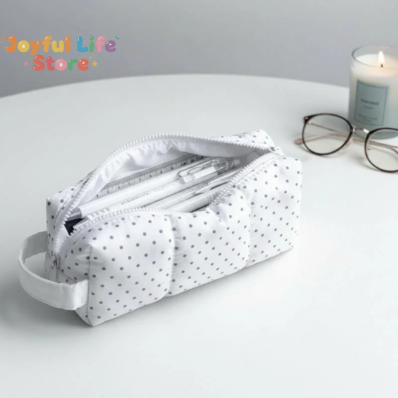 Hot Sale Polka Dot Design Pencil Case Large-capacity Soft Touch Pen Bag Stationery Pouch Students