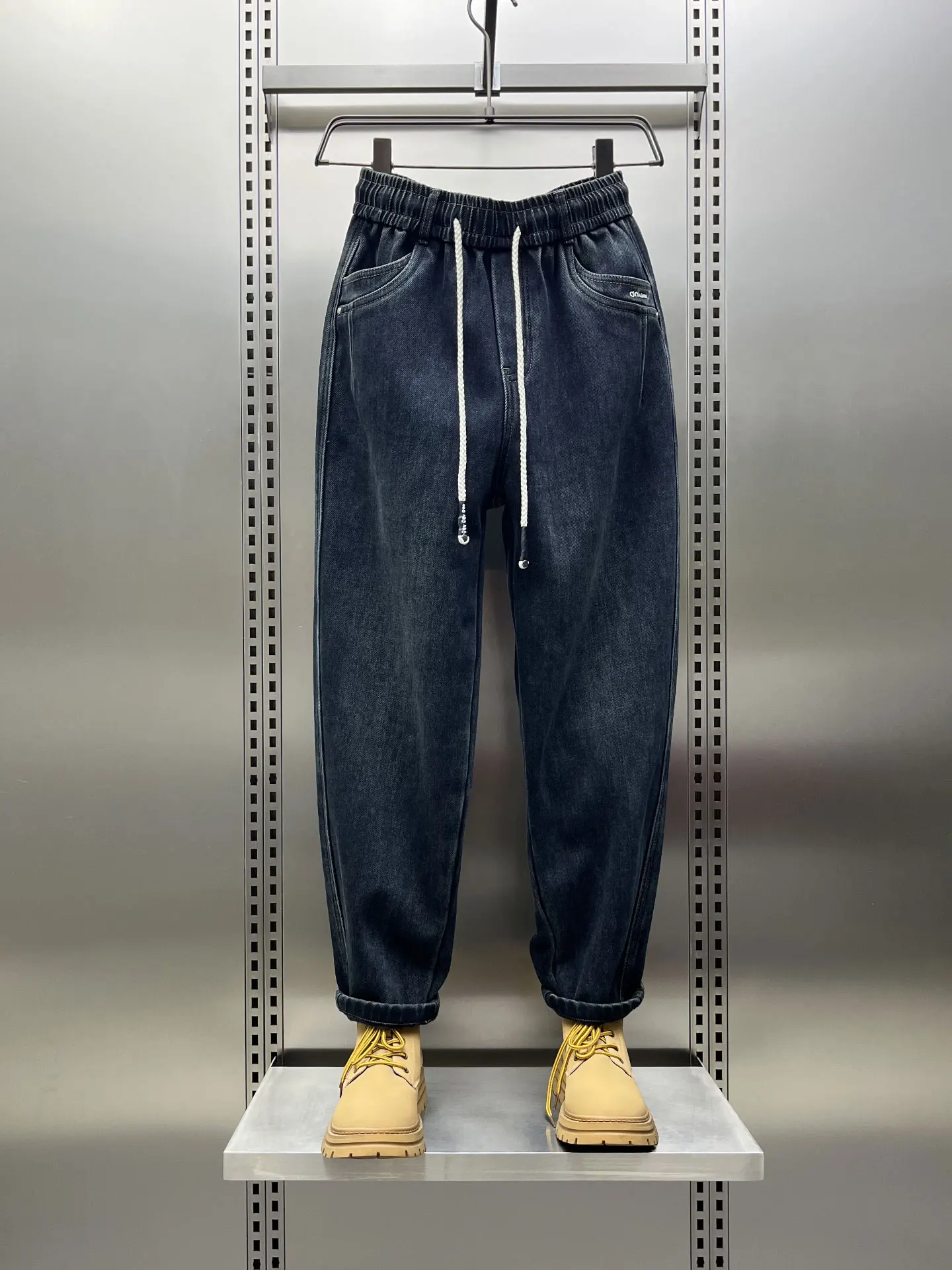 

Blue Fleece Lined Men's Jeans Winter High Quality Loose Fit Harlan Slim Casual Versatile Long Trousers Youth Fashion