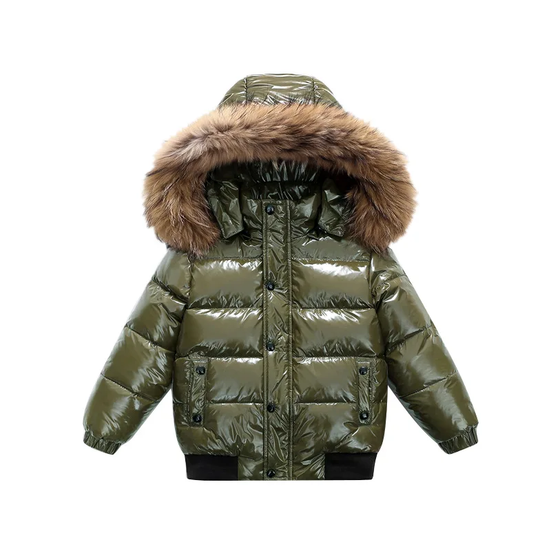 2-10Y Children's Genuine Down Jacket Kids Large Fur Collar Thickened Boys Girls Warm Jacket Waterproof Teenagers Winter Coat