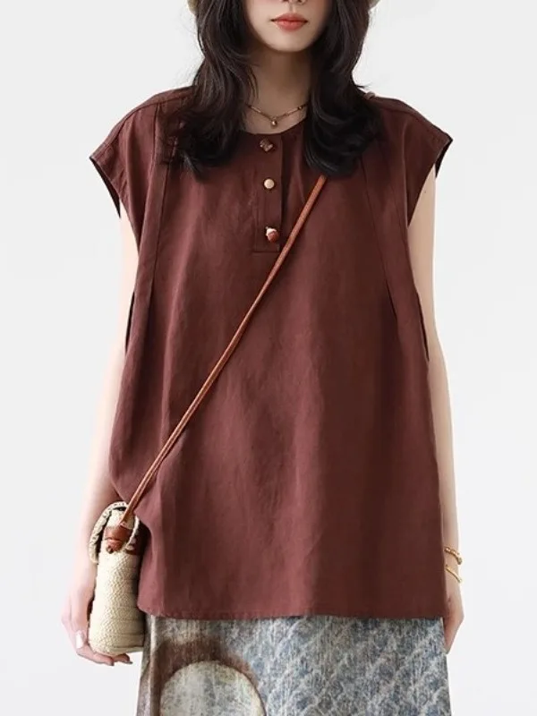 

Slimming Effect Cotton Linen Sleeveless Loose Women's Vest Top Summer 2026 Simple Style Comfortable Breathable Garment