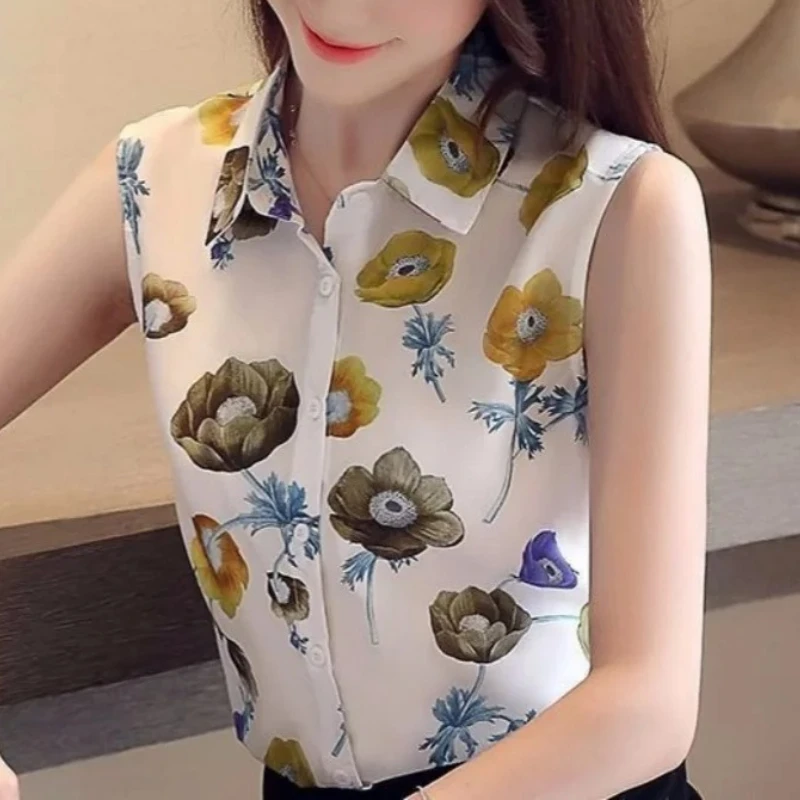 

Y2k Эстетический цветочный узор Рубашки Блузка без рукавов Топы Красивые офисные женские однобортные жилеты Топы Корейская мода Сладкие