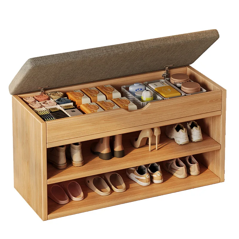 

Shoe change stool household entrance entrance small simple multi-layer solid wood dust storage storage