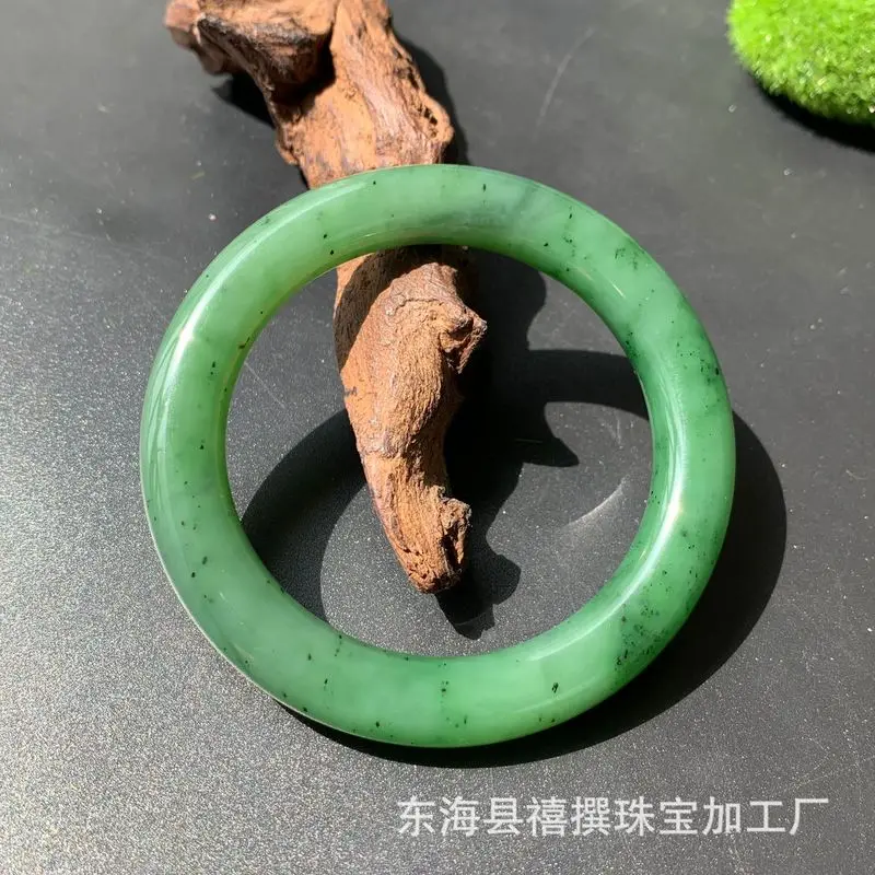 Hetian Jadeite Bracelet, Russian Material, Ulanhaolao Mine, Spinach Green With Black Spots
