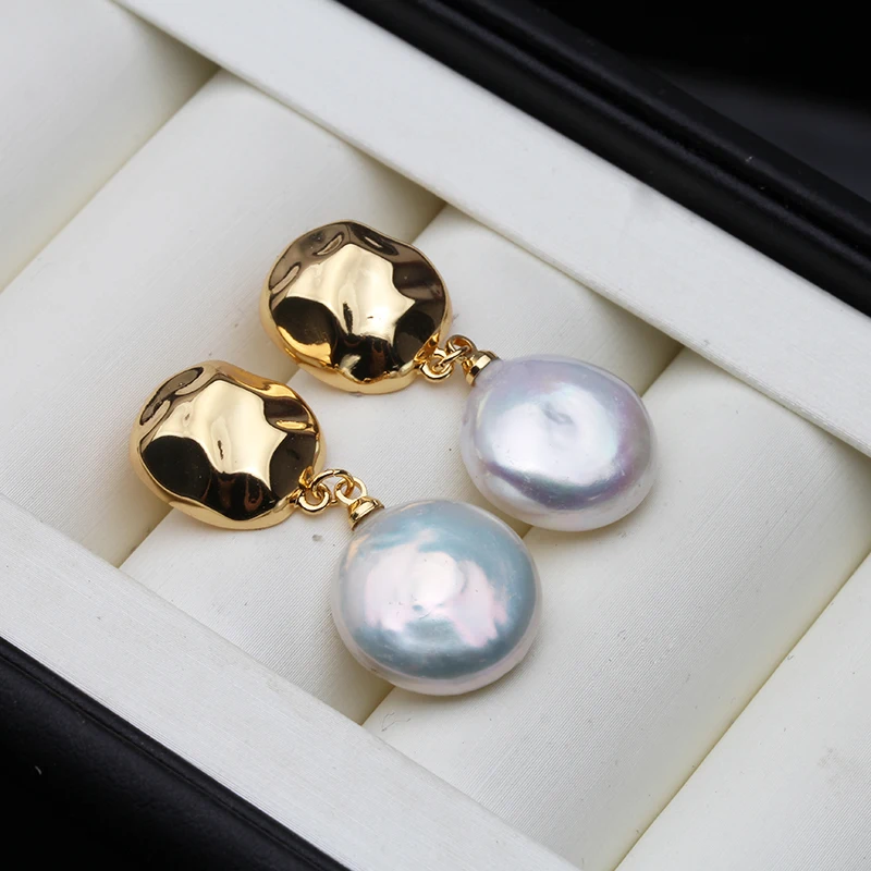 

2024 New Natural Keshi Pearl Earrings For Women,Beautiful Coin Baroque Pearl Stud Earring Girls Birthday Gift White