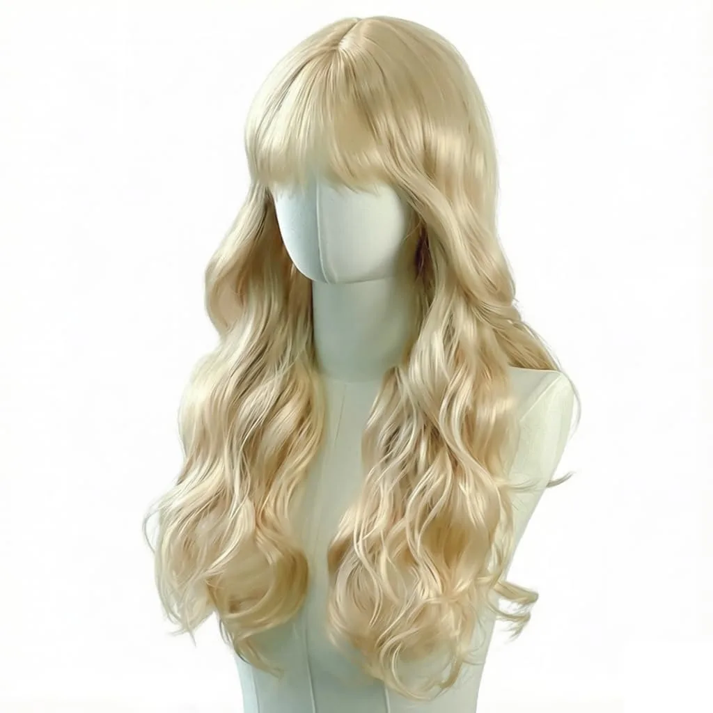 Golden synthetic wig with big waves for Halloween cosplay wig for role-playing party wig with high-temperature threads wig set