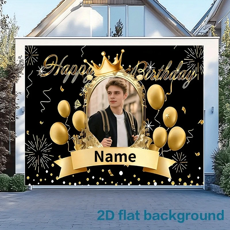 2D FLAT 1pc Custom Studio Props Banner with Personalized Photos & Name Text, Black & Gold Theme, Ideal for Family Gatherings view 4