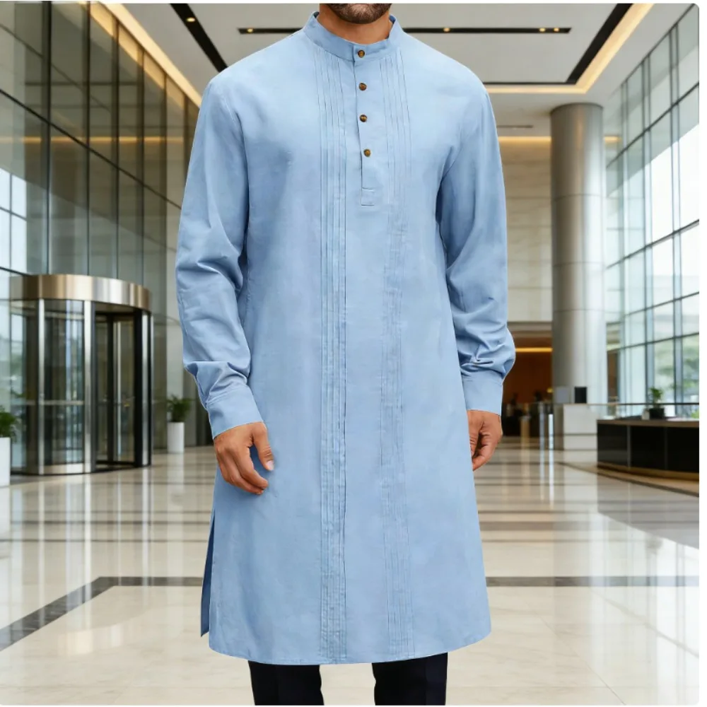 

Minimal Arabic Thobe for Men Long Sleeve Stylish Muslim Robe