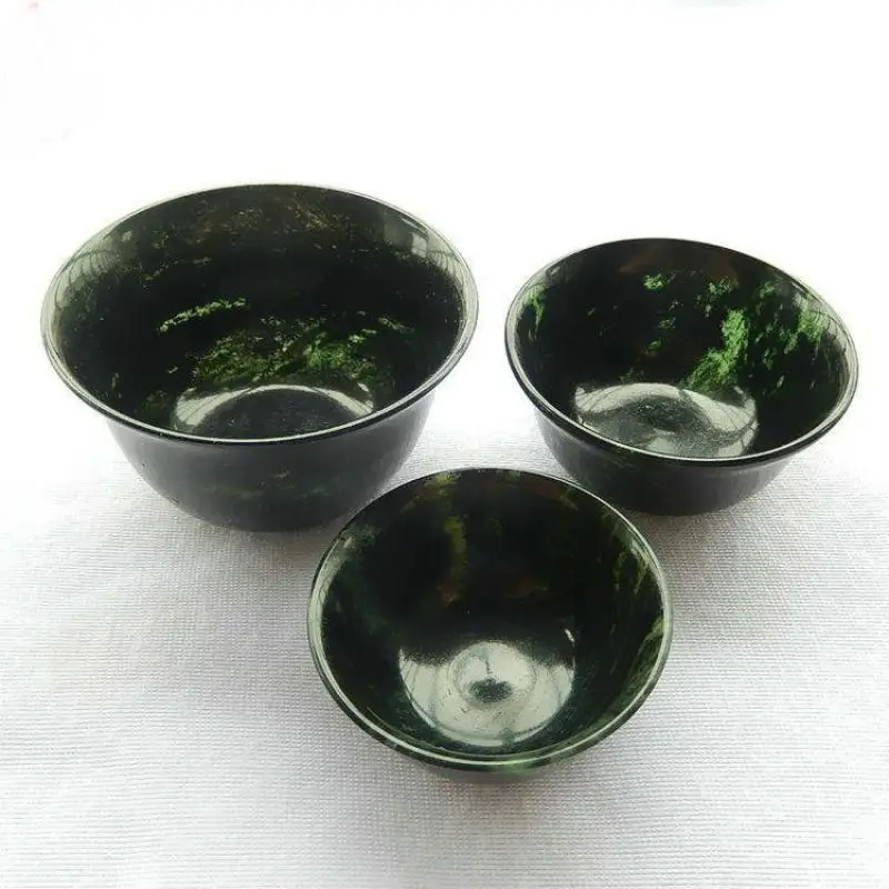 Naturalny ciemny zielonego jadeitu filiżanka zdrowia zestaw do herbaty Kung Fu ręcznie rzeźbione prawdziwe chińskie Xinjiang Jades kamienne kubki na herbatę Gongfu Teaware — zdjęcie 2
